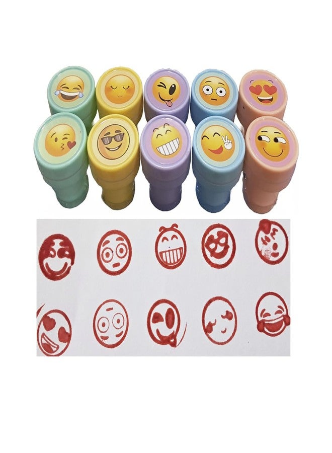 Sellon1 10 Pcs Emoji Stamps for Kids - Self -Ink Stamps for Favor, Carnival Prizes, School Stampers, Goodie Bag, Halloween, Best Return Gifts (Smile Design 1) - Image 1